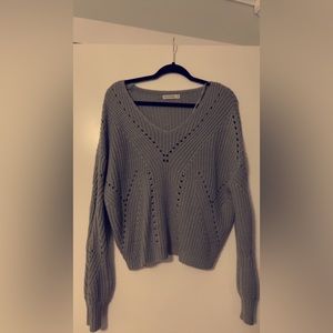 Sage Green Wide V-neck Sweater